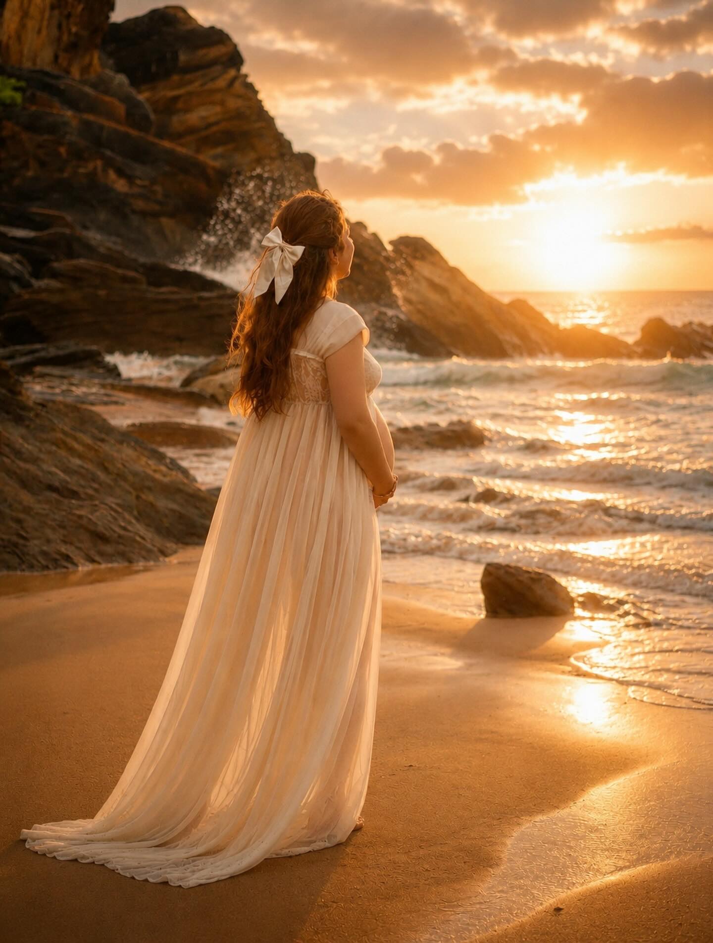 Maternity portrait on a Sydney beach at sunset